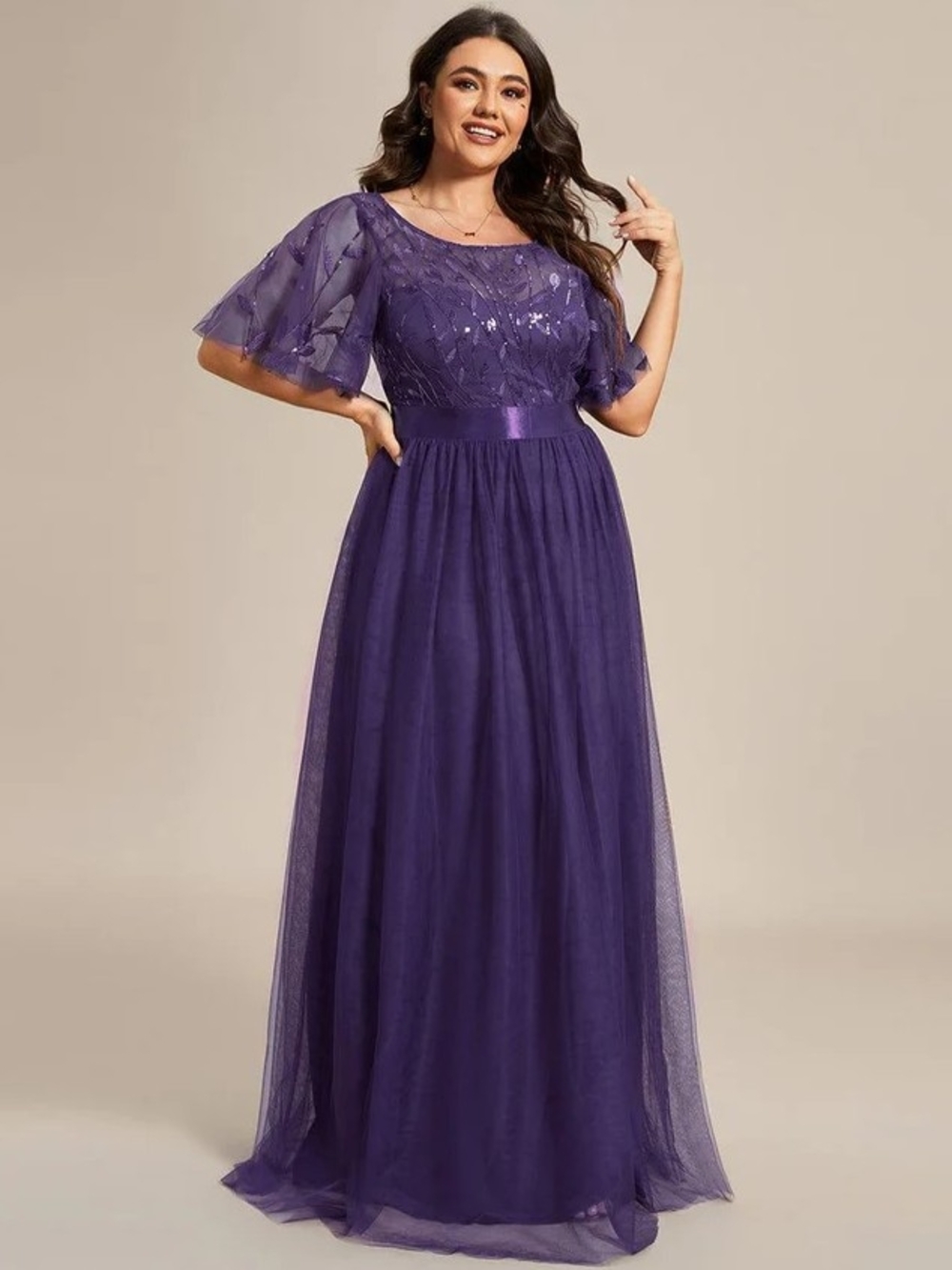 ✨ Ever-Pretty Deep Purple Tulle Formal Maxi Dress - Size 18 ✨ - Picture 2 of 10